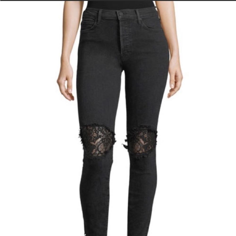 High Rise Black Lace Patched Jeans